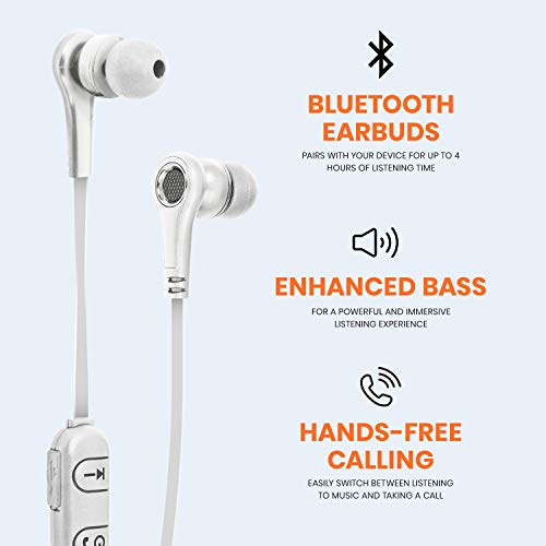 Helix Audioflex Wireless Earbuds, 5.0 Bluetooth Headphones, Enhanced Bass, Built-in Track Controls and Microphone for Hands-Free Calling, Bluetooth Earbuds for Workout, Sports, Running, Gym - White