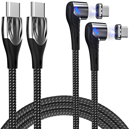 100W USB C to USB C Magnetic Charging Cable (2 Pack, 5ft) Magnetic Phone Charger 5A PD Fast Charge Cord for MacBook 2018-2021, iPad Pro, Galaxy S21, More USB-C Device