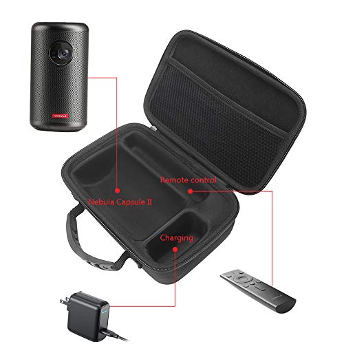 Esimen Hard Case for Nebula Capsule II/Nebula Capsule Max Smart Mini Projector by Anker and Remote Control USB Flash Drive Accessories Carry Bag Protective Storage Box (Black) (for Capsule II)