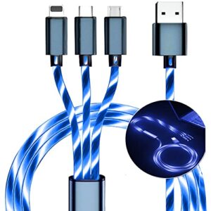 bdqq light up charging cable, led phone charger cord smart lighting glowing usb c cable fast multi charging cable universal 3 in 1 charger cable adapter micro usb type-c (blue)