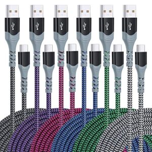 usb type c cable 10ft fast charging, pofesun (6pack 10ft) usb-a to usb-c charge braided cord compatible with samsung galaxy s10 s10e s9 s8 s20plus note 10 9 8,moto z-black,white,blue,green,purple,rose