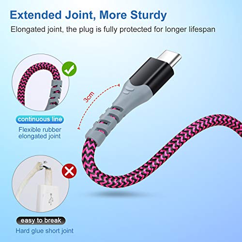USB Type C Cable 10ft Fast Charging, Pofesun (6Pack 10ft) USB-A to USB-C Charge Braided Cord Compatible with Samsung Galaxy S10 S10E S9 S8 S20Plus Note 10 9 8,Moto Z-Black,White,Blue,Green,Purple,Rose