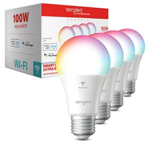 sengled smart bulb, 100w equivalent wifi color changing light bulb, 1500lm extra bright smart light bulb that work with alexa google, dimmable a19 multicolor alexa bulb,cri>90, no hub required, 4-pack
