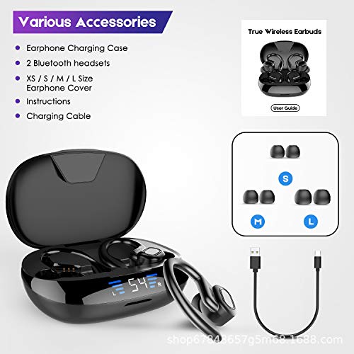 JIMYAO VV2 Wireless Bluetooth Gaming Earbuds Waterproof with Ear Hook and Microphone Headphones Low Latency Not Easy to Fall Off Black