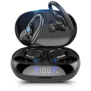 JIMYAO VV2 Wireless Bluetooth Gaming Earbuds Waterproof with Ear Hook and Microphone Headphones Low Latency Not Easy to Fall Off Black