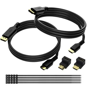 4k displayport to hdmi cable 4 feet (2 pack), gold-plated male to male adapter, dp to hdmi cord converter for pc to hdtv, monitor, projector with 2 hdmi adapter and 25 cable ties