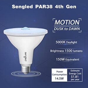 Sengled Motion Sensor Flood Light Bulbs, Dusk to Dawn LED Security Light E26 Base PAR38 Motion Activated 5000K Daylight,1500LM, Waterproof for indoor-outdoor, 2 Pack 4th Gen