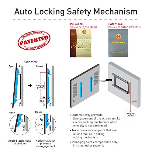 Barkan TV Wall Mount, 19 - 65 inch Fixed, Drywall No Stud No Drill Screen Bracket, Holds up to 71lbs, Auto Lock Patented, 5 Year Warranty , Fits LED OLED LCD, Including 6 ft 4K HDMI Cable Black