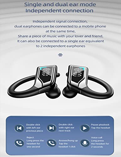 KEMBO B01 Wireless Earbuds Earhooks AI Intelligent Noise Cancelling Earbuds Built-in Mic Waterproof Bluetooth Headphone Touch Control High Sound Quality Over-Earbuds for Android iPhone Apple Samsung