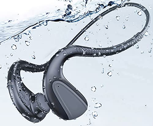 IKXO Waterproof Bone Conduction Headphones Bluetooth 5.0 Wireless Earbuds IPX8 Open Ear Underwater Bluetooth Gym Headphones with Microphone for Swimming Running, Sports