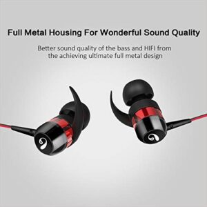 [Upgrade] inOpera Audio A1 Headphones Wired Earbuds in-Ear Noise Isolating Heavy Deep Bass Earphones with Microphone and Volume Control for Workout Sports Jogging Gym (Red/Black)