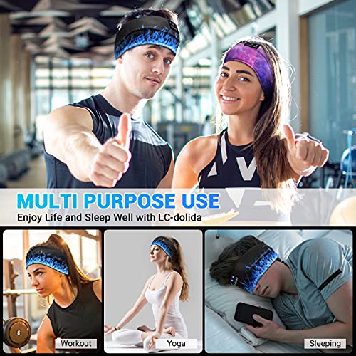 LC-dolida Bluetooth Headphones Headband, Flame Sleep Band Sleep Mask Bluetooth Sport Headband Music Headsets with Thin Speaker Microphone Handsfree,Gifts for Men Perfect for Workout (Blue)