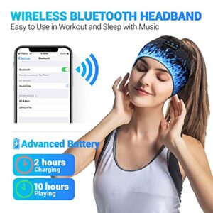 LC-dolida Bluetooth Headphones Headband, Flame Sleep Band Sleep Mask Bluetooth Sport Headband Music Headsets with Thin Speaker Microphone Handsfree,Gifts for Men Perfect for Workout (Blue)