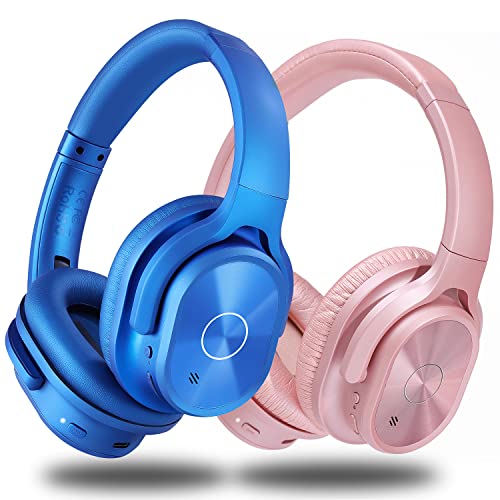 2 Items,1 Rose Zihnic Active Noise Cancelling Headphones Bundle with 1 Blue Zihnic Bluetooth Wireless Headset