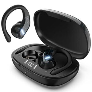 yierso wireless earbuds, ipx7 waterproof bluetooth headphone & superior bass, in-ear headphones with microphone 42h led display charging case, noise reduction bluetooth 5. 2 for workout running gym
