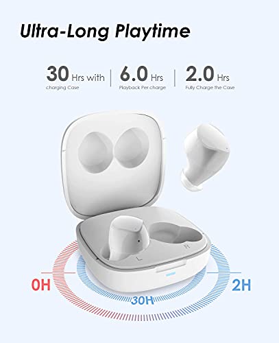 Tecno True Wireless Earbuds Noise Cancelling, Wireless Bluetooth Headphone with Microphone, Wireless in Ear Earbuds with Charging Case, Touch Control Waterproof with Mic Deep Bass for Sport White, H2