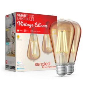 sengled zigbee edison bulb, smart hub required, work with smartthings and echo with built-in hub, dimmable filament st19 led smart vintage edison bulb, voice activated with alexa, 2000k/60w eqv. 2pk