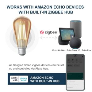 Sengled Zigbee Edison Bulb, Smart Hub Required, Work with SmartThings and Echo with Built-in Hub, Dimmable Filament ST19 LED Smart Vintage Edison Bulb, Voice Activated with Alexa, 2000K/60W Eqv. 2PK