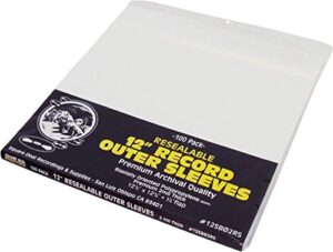 (100) 12″ resealable record outer sleeves – super clear premium 2 mil thick archival quality bopp – 12-3/4″ x 12-3/8″ + 1-1/2″ flap #12sb02rs