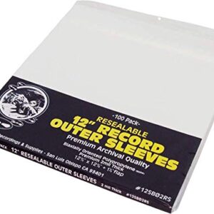 (100) 12" Resealable Record Outer Sleeves - Super Clear Premium 2 Mil Thick Archival Quality BOPP - 12-3/4" x 12-3/8" + 1-1/2" Flap #12SB02RS