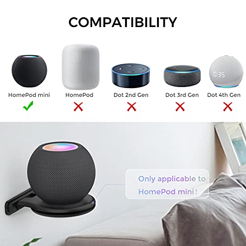 AHASTYLE iHomePod Mini Wall Mount Holder ABS Stand [Built-in Cord Management] Stable Bracket Holder for HomePod Mini [Need to Drill] (Black-2pcs)