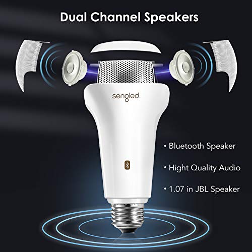 Sengled Solo Bluetooth JBL Speaker Light Bulb Dual Channel Dimmable LED Light Bulb App Controlled 45W Equivalent E26 Smart Timing Music Bulb, Compatible with Alexa via Bluetooth Connection