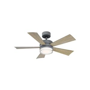 wynd smart indoor and outdoor 5-blade ceiling fan 42in graphite weathered gray with 3000k led light kit and remote control works with alexa, google assistant, samsung things, and ios or android app