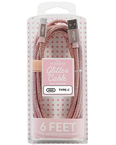 LIQUIPEL USB Type C Cable 6ft, USB A 2.0 to USB-C Fast Charger Extra Long Durable, Glitter Cables (Rose Gold)