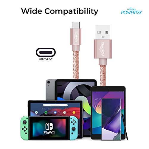 LIQUIPEL USB Type C Cable 6ft, USB A 2.0 to USB-C Fast Charger Extra Long Durable, Glitter Cables (Rose Gold)