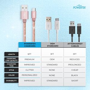 LIQUIPEL USB Type C Cable 6ft, USB A 2.0 to USB-C Fast Charger Extra Long Durable, Glitter Cables (Rose Gold)