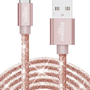 LIQUIPEL USB Type C Cable 6ft, USB A 2.0 to USB-C Fast Charger Extra Long Durable, Glitter Cables (Rose Gold)