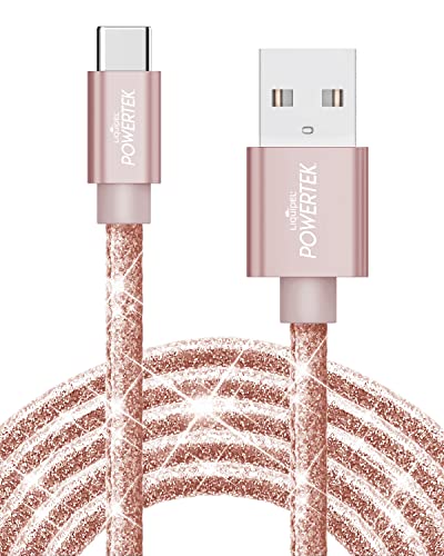 LIQUIPEL USB Type C Cable 6ft, USB A 2.0 to USB-C Fast Charger Extra Long Durable, Glitter Cables (Rose Gold)