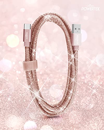 LIQUIPEL USB Type C Cable 6ft, USB A 2.0 to USB-C Fast Charger Extra Long Durable, Glitter Cables (Rose Gold)