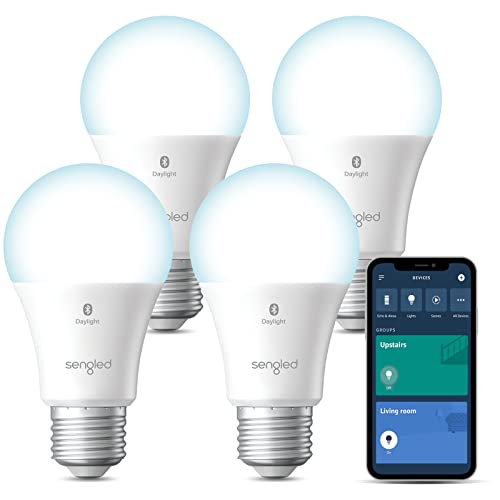 Sengled Alexa Light Bulb, 75W Equivalent Smart Light Bulbs, 1050LM High Brightness Bluetooth Mesh Smart Bulbs That Work with Alexa Only, Dimmable LED Light Bulbs A19 5000K, No Hub Required, 4 Pack