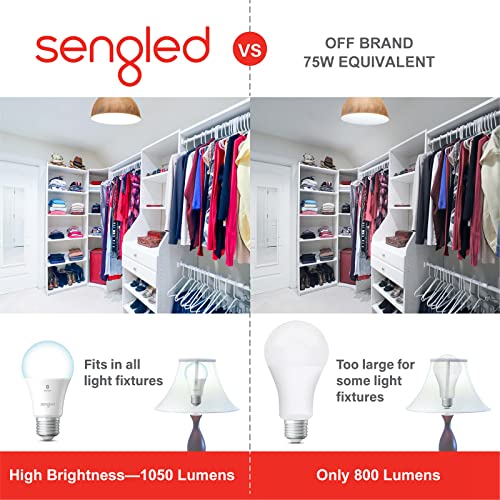 Sengled Alexa Light Bulb, 75W Equivalent Smart Light Bulbs, 1050LM High Brightness Bluetooth Mesh Smart Bulbs That Work with Alexa Only, Dimmable LED Light Bulbs A19 5000K, No Hub Required, 4 Pack