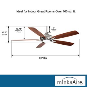 Minka Aire F1001-BN Dyno XL 60" Ceiling Fan with LED Light & Remote, Brushed Nickel