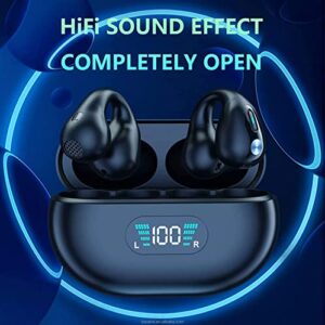 Wireless Earbuds Bluetooth Ear Clip Bone Conduction HeadphoneHi-fi Stereo with Portable Charging case Long Battery Life (Black)