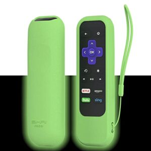 protective case for roku express/express+,roku 2 (4210r),roku lt,premiere,rc83,streaming stick rc41,3800rt,tcl r655 remote case light weight shock proof silicone remote cover(glow in dark green)