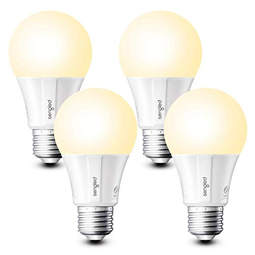 Sengled Smart Light Bulbs, A19 Dimmable Smart Bulbs, Works with Alexa and SmartThings, Voice Control with Google Home and Echo with built-in Hub, Soft White 60W Equivalent, Zigbee Hub Required，4-Pack