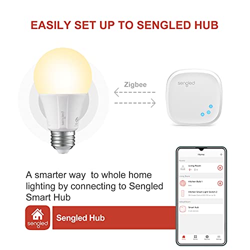 Sengled Smart Light Bulbs, A19 Dimmable Smart Bulbs, Works with Alexa and SmartThings, Voice Control with Google Home and Echo with built-in Hub, Soft White 60W Equivalent, Zigbee Hub Required，4-Pack