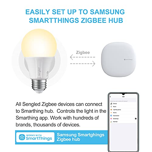 Sengled Smart Light Bulbs, A19 Dimmable Smart Bulbs, Works with Alexa and SmartThings, Voice Control with Google Home and Echo with built-in Hub, Soft White 60W Equivalent, Zigbee Hub Required，4-Pack