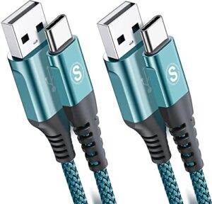 sweguard usb c cable 3.1a fast charging [2-pack,3.3ft+3.3ft], usb-a to usb-c charger nylon braided cord for samsung galaxy s22 s21 s20 s10 s9 s8 plus/fe note 20 10 9 8, a71 a51 a32,lg,moto,ps5-green