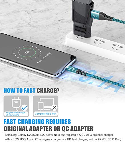 sweguard USB C Cable 3.1A Fast Charging [2-Pack,3.3ft+3.3ft], USB-A to USB-C Charger Nylon Braided Cord for Samsung Galaxy S22 S21 S20 S10 S9 S8 Plus/FE Note 20 10 9 8, A71 A51 A32,LG,Moto,PS5-Green