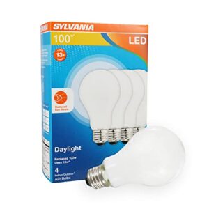 ledvance sylvania reduced eye strain a21 led light bulb, 100w = 15w, 13 year, dimmable, frosted, 5000k, daylight – 4 pack (40660)