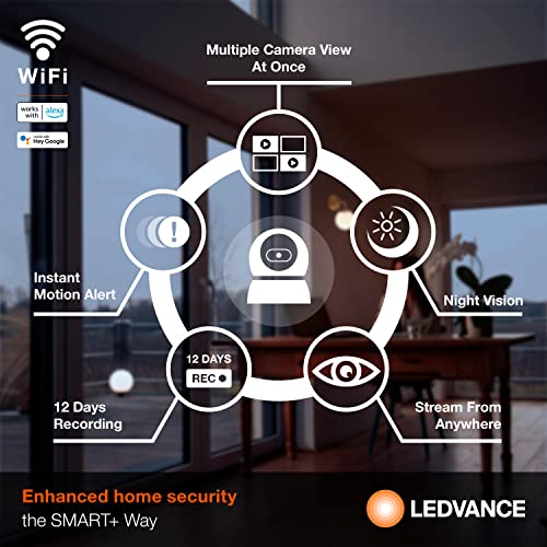 LEDVANCE WiFi Smart Indoor Pan & Tilt Auto-Tracking Camera, HD Video, 2-Way Audio, Motion/Sound Detection, Night Vision, Compatible with Alexa and Google - 1 Pack (75834)