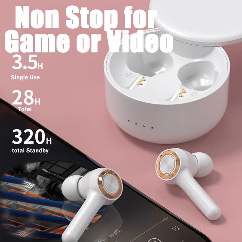 Loluka Bluetooth Headphone True Wireless with Charging Case Earbud Bluetooth Earbuds Stereo Bass Pink Earbuds 5.0 Bluetooth for Music