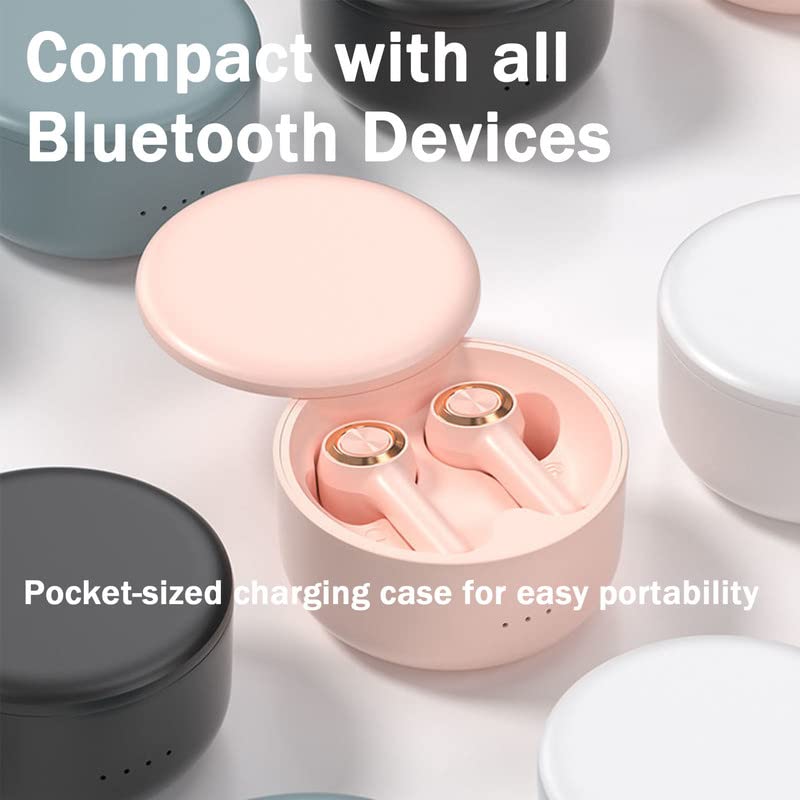 Loluka Bluetooth Headphone True Wireless with Charging Case Earbud Bluetooth Earbuds Stereo Bass Pink Earbuds 5.0 Bluetooth for Music