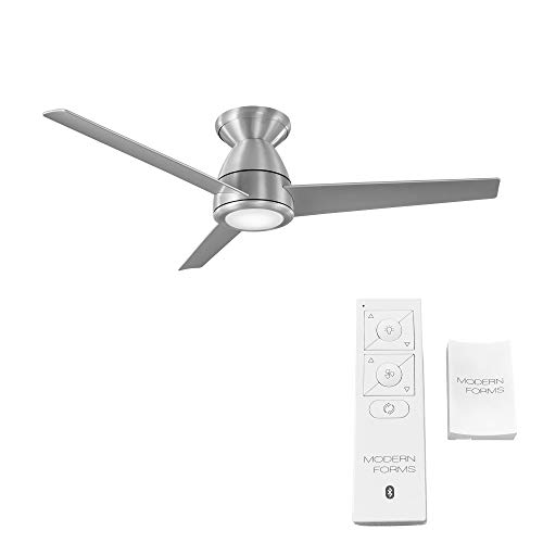 Tip Top Smart Indoor and Outdoor 3-Blade Flush Mount Ceiling Fan 44in Brushed Aluminum with 3000K LED Light Kit and Remote Control works with Alexa, Google Assistant, Samsung Things, and iOS or Android App