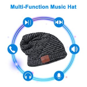 Coucur Bluetooth 5.0 Beanie Hat for Men Women, Winter Knitted Beanie with Bluetooth Speaker, Wireless Beanie Bluetooth Headset, Musical Hat Bluetooth Headphones, Built-in Mic, Gifts for Family Friends