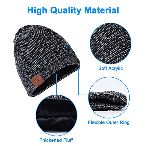 Coucur Bluetooth 5.0 Beanie Hat for Men Women, Winter Knitted Beanie with Bluetooth Speaker, Wireless Beanie Bluetooth Headset, Musical Hat Bluetooth Headphones, Built-in Mic, Gifts for Family Friends